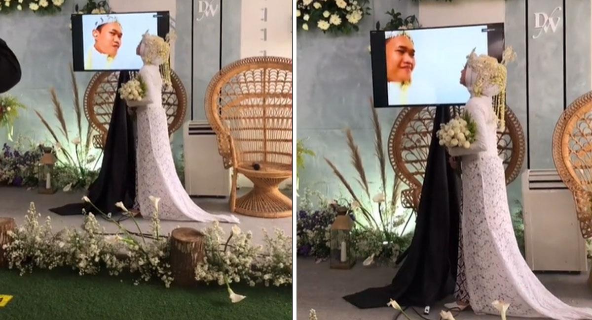 Novios se casan por videollamada por miedo al Covid-19. Foto: TikTok @intans_makeup