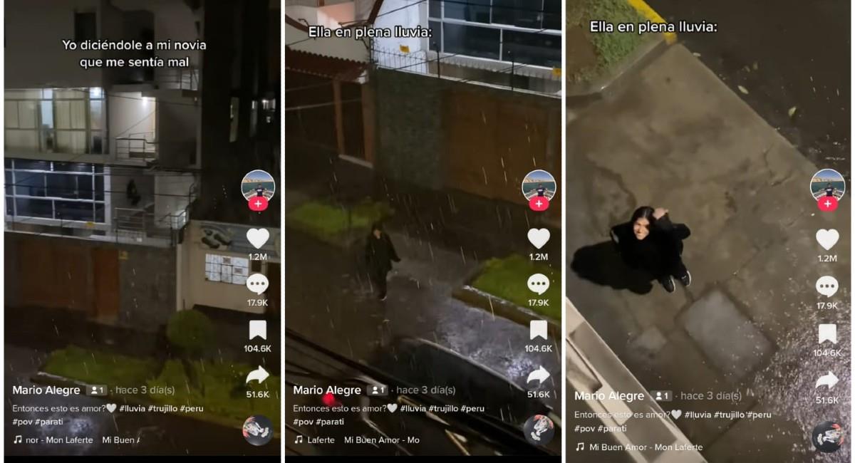 Joven va a visitar a su novio en plena lluvia y escena se vuelve viral en TikTok. Foto: TikTok